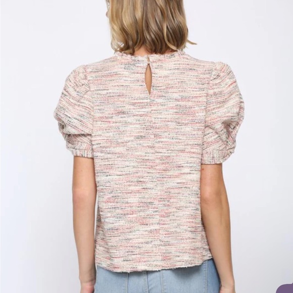 Fate Tweed multi color short sleeve puff sleeve top - Picture 6 of 7